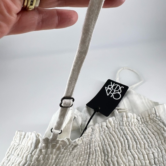 Chaser Beach Linen Tie Front Smocked Cami Cropped Jumpsuit Stripe Sz M Pockets - Picture 12 of 14